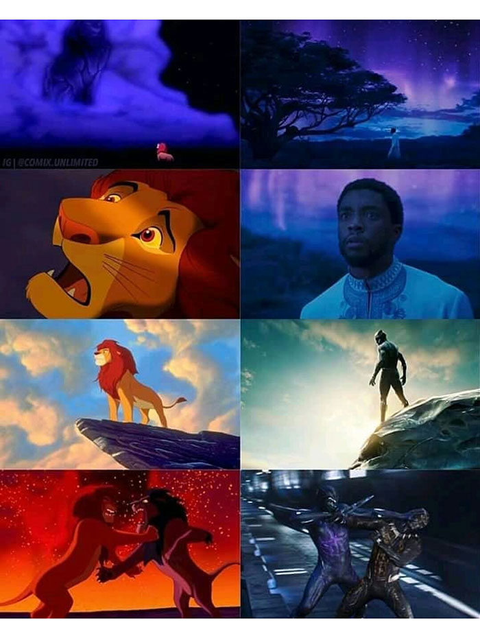 Las semejanzas entre El Rey León (izquierda) y Black Panther (derecha)